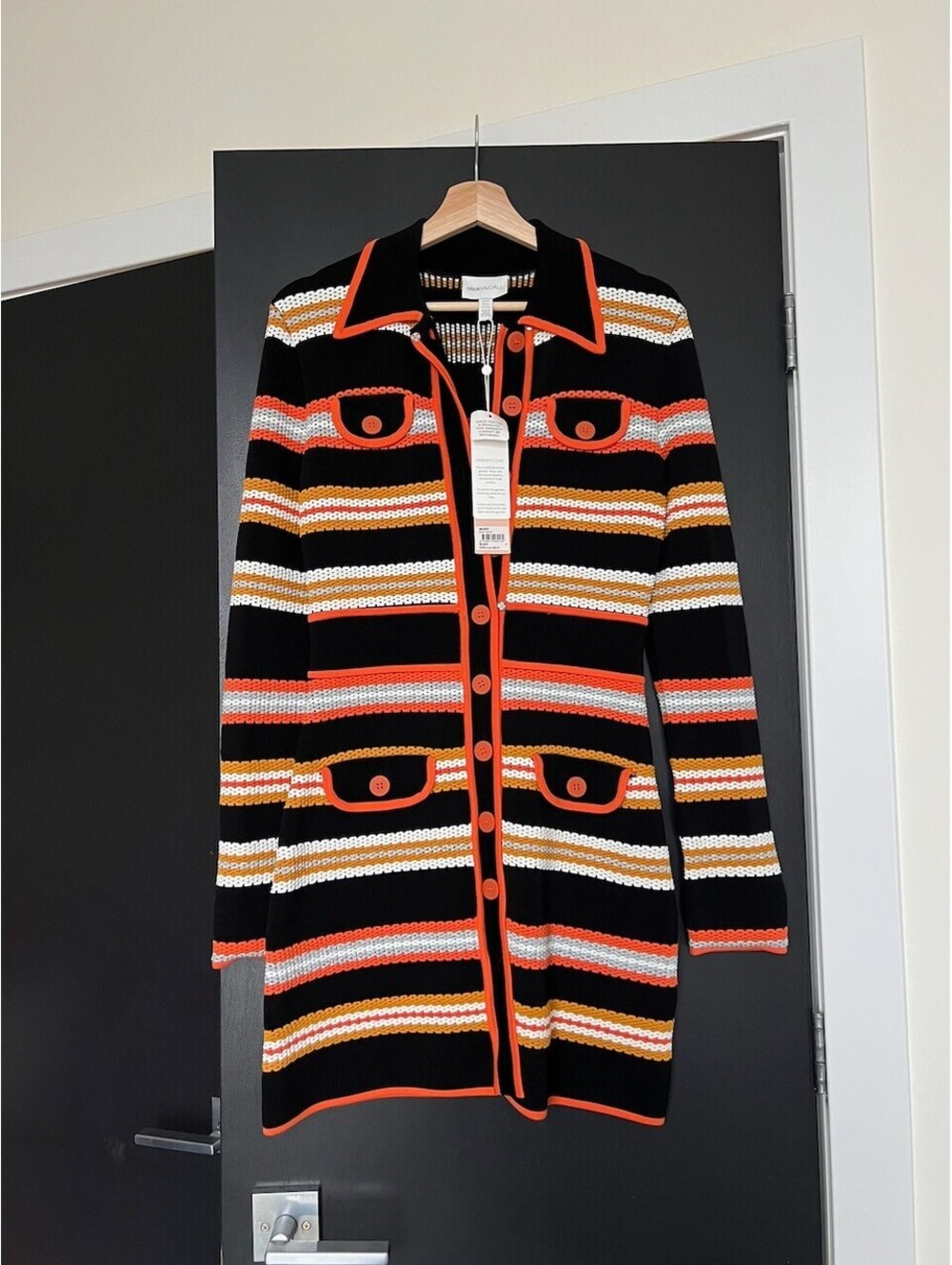 Alice McCALL Miley Dress Jacket Striped Knit Mini Dress Black Orange Yellow NWT - Picture 2 of 6